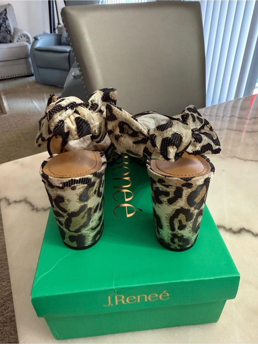 J.Renee Leopard Print Peep-Toe Tie-Back Heels - Black & Cream